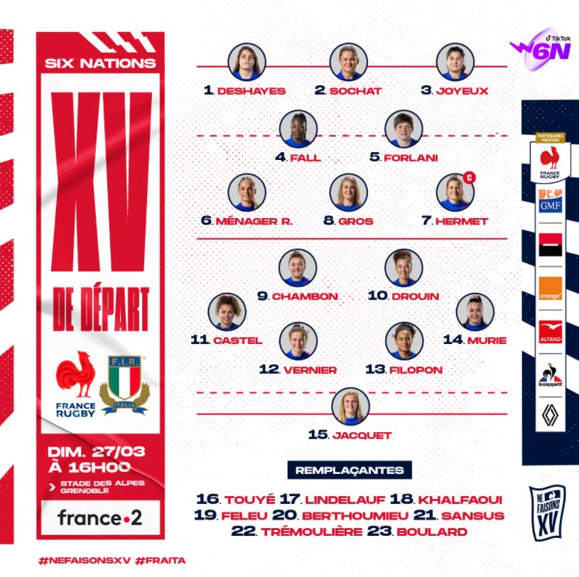  France Italie Tournoi des 6 Nations Féminin TV Streaming Composition