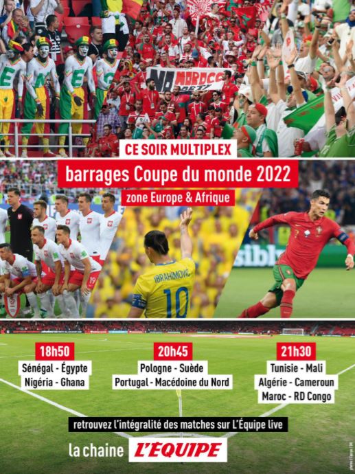 Barrages Coupe du Monde 2022 TV Streaming matchs