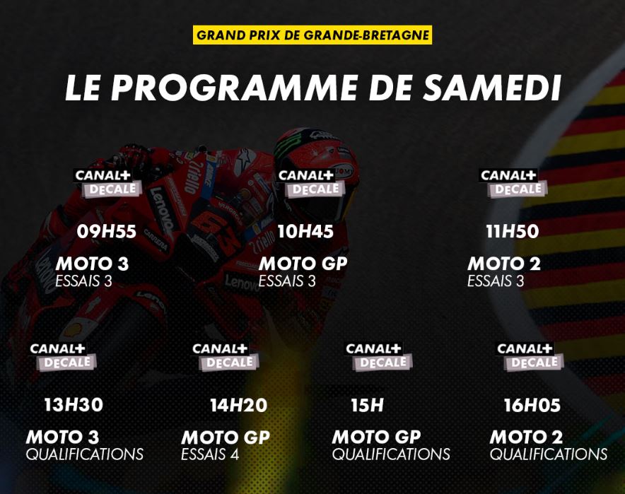 Moto GP de Grande-Bretagne 2022 (TV/Streaming) Sur quelle chaine suivre les Essais Libres et les Qualifications samedi ?