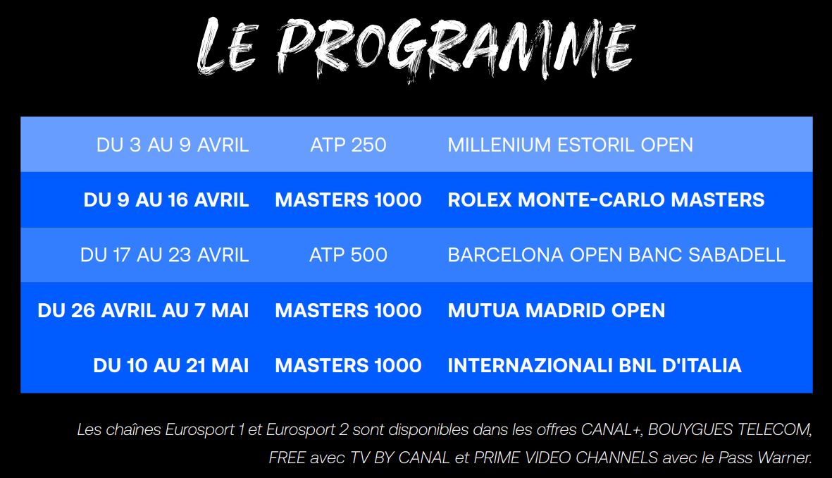 Tennis à la TV ! La saison de terre battue débute ce lundi 03 avril 2023 sur Eurosport