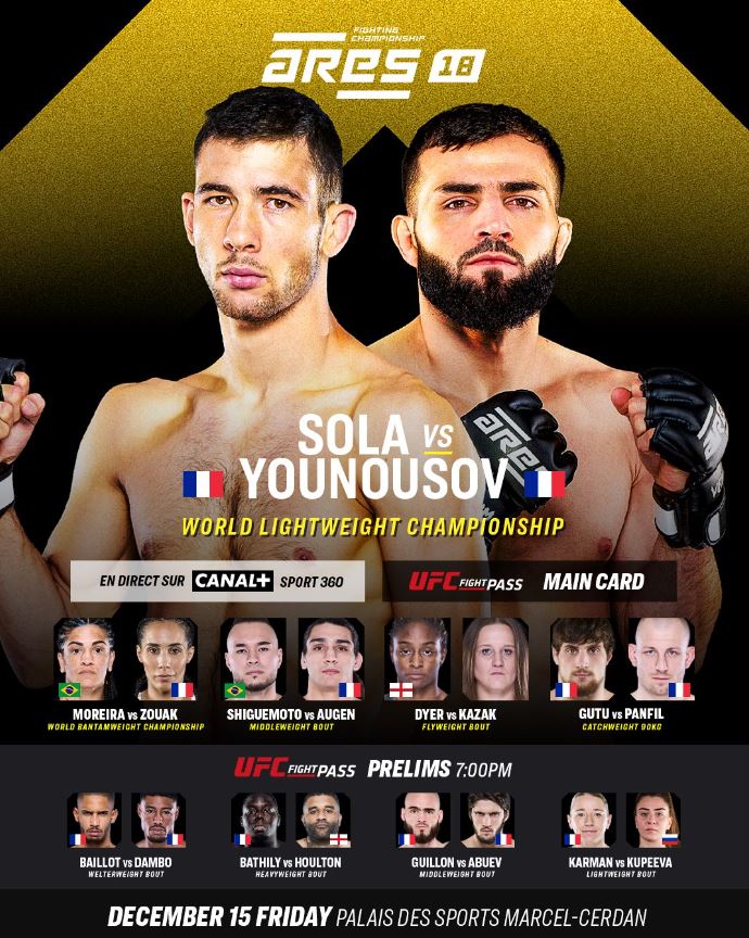 MMA ARES 18 - Sola vs Younousov  (TV/Streaming) Sur quelle chaine et à quelle heure suivre les combats de la soirée ?
