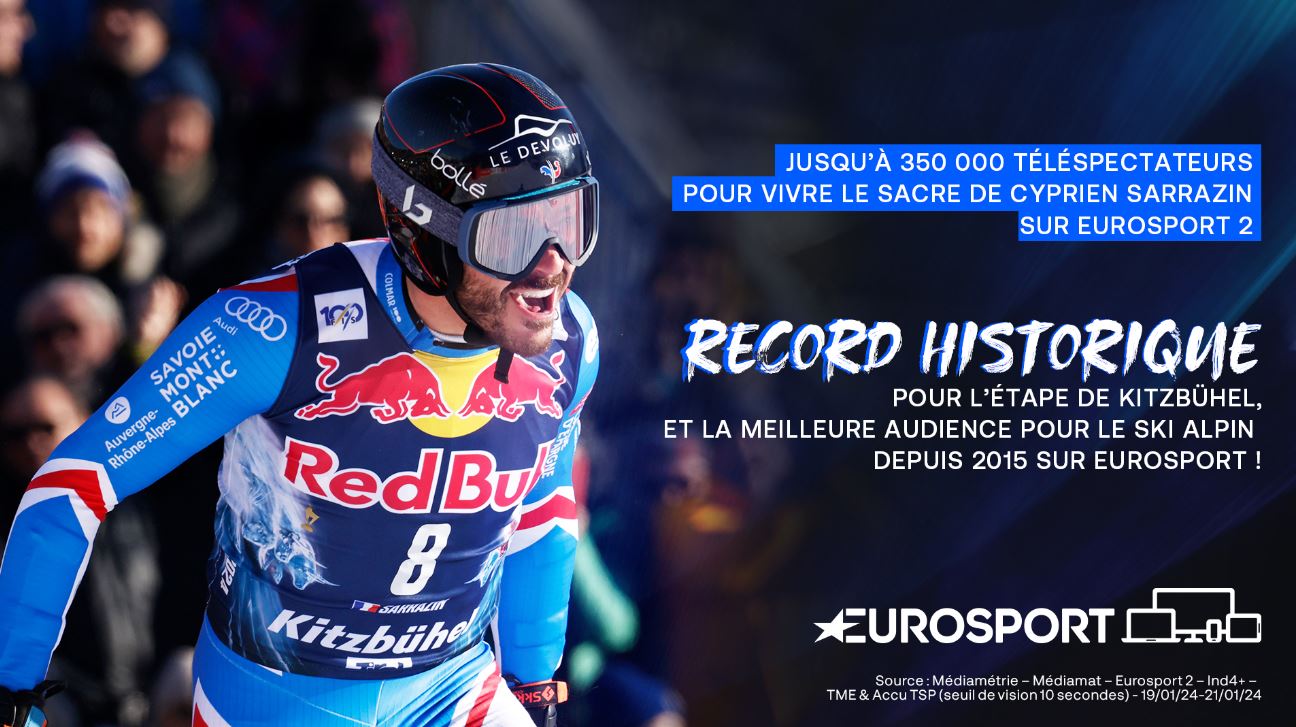 Record historique pour la descente de Kitzbühel et le titre de Sarrazin sur Eurosport !