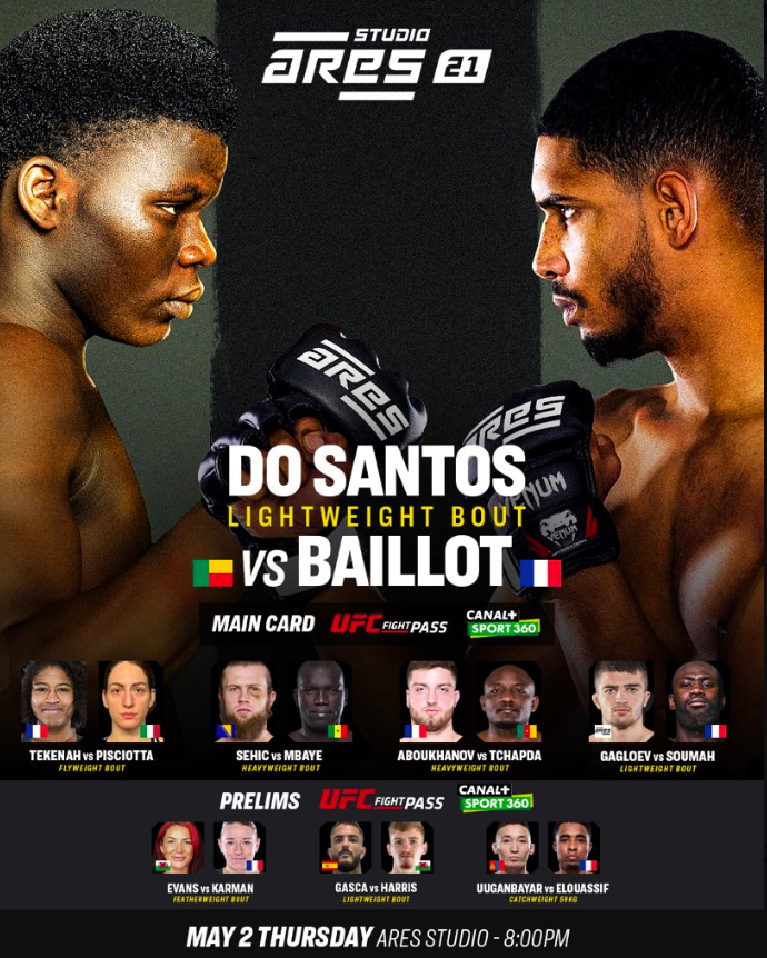 MMA Arès 21 - Dos Santos vs Baillot : Heure, chaînes TV et Streaming ?